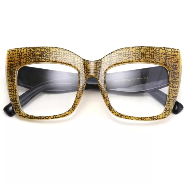 FEISEDY Womens Square Oversized Blue Light Filtering Reading Glasses B2627Yellow Grid