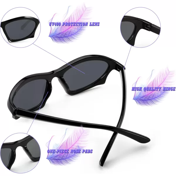 FEISEDY Wrap Around Fashion Sunglasses for Women Men Vintage Trendy Y2K Sunglasses Cool Bat Sport Sun Glasses B2335001 Black FrameGray Lens