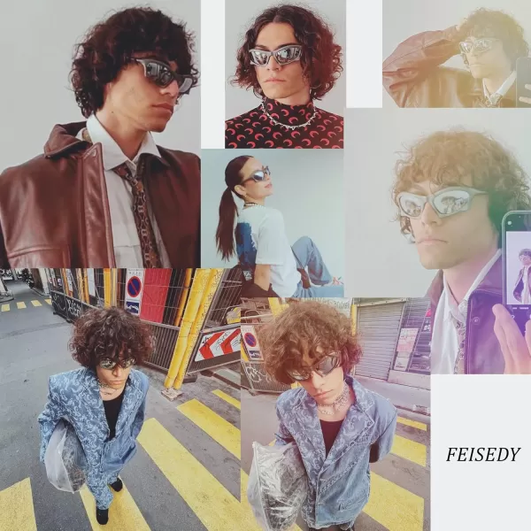 FEISEDY Wrap Around Fashion Sunglasses for Women Men Vintage Trendy Y2K Sunglasses Cool Bat Sport Sun Glasses B2335001 Black FrameGray Lens