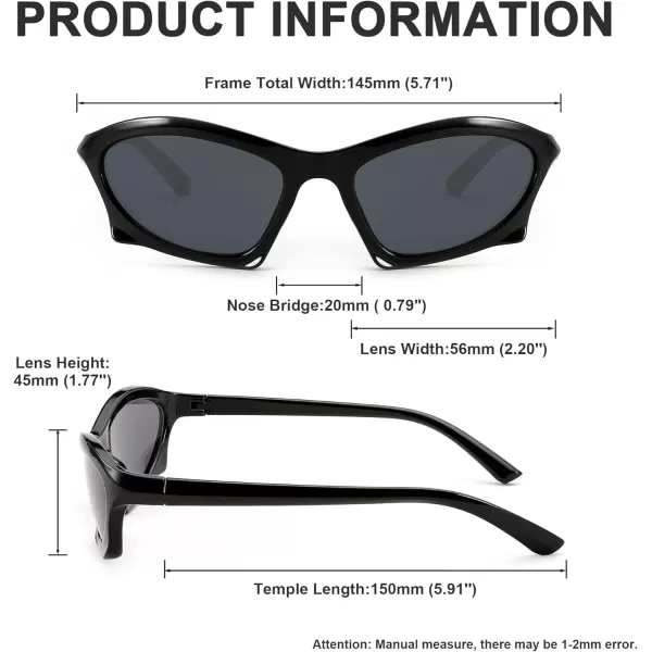 FEISEDY Wrap Around Fashion Sunglasses for Women Men Vintage Trendy Y2K Sunglasses Cool Bat Sport Sun Glasses B2335001 Black FrameGray Lens