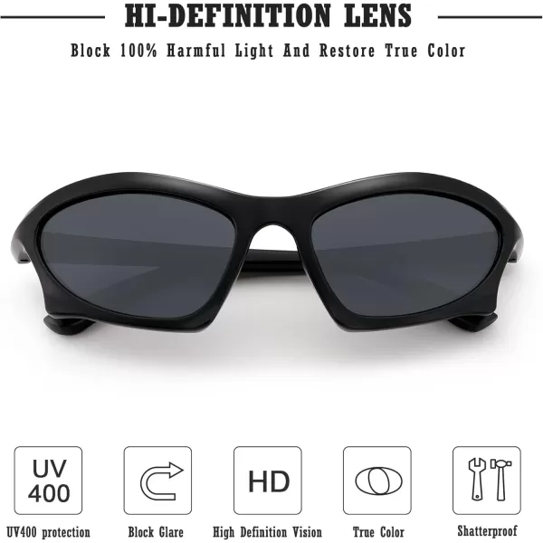 FEISEDY Wrap Around Fashion Sunglasses for Women Men Vintage Trendy Y2K Sunglasses Cool Bat Sport Sun Glasses B2335001 Black FrameGray Lens