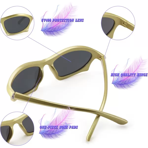 FEISEDY Wrap Around Fashion Sunglasses for Women Men Vintage Trendy Y2K Sunglasses Cool Bat Sport Sun Glasses B2335002 Yellow FrameGray Lens