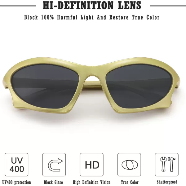FEISEDY Wrap Around Fashion Sunglasses for Women Men Vintage Trendy Y2K Sunglasses Cool Bat Sport Sun Glasses B2335002 Yellow FrameGray Lens