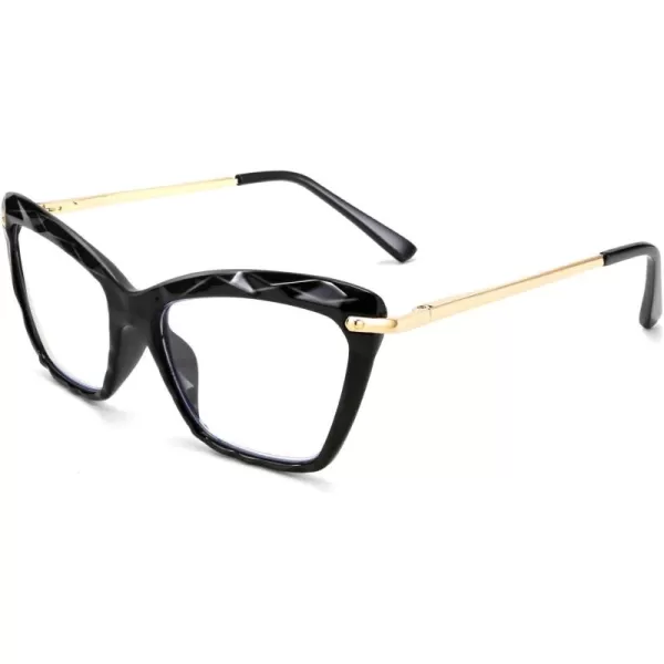 FEISEDY Crystal Cat Eye Reading Glasses Blue Light Blocking Reader Anti Eyestrain Glasses B2596 Champagne 200xBlack