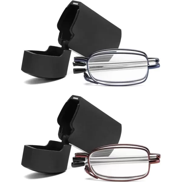 FEISEDY Folding Reading Glasses 2 Pack Unisex Reader Compact Glasses with Case B2432Blue and Red