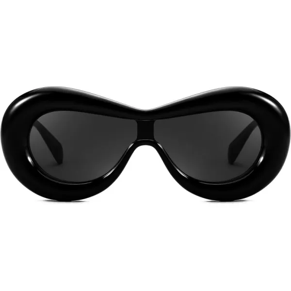 FEISEDY Inflated Oval Sunglasses for Women Men Fashion Oversized Thick Frame Y2K Glasses Funny Aesthetic Shades B9088Black