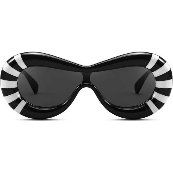 FEISEDY Inflated Oval Sunglasses for Women Men Fashion Oversized Thick Frame Y2K Glasses Funny Aesthetic Shades B9088Black Stripe
