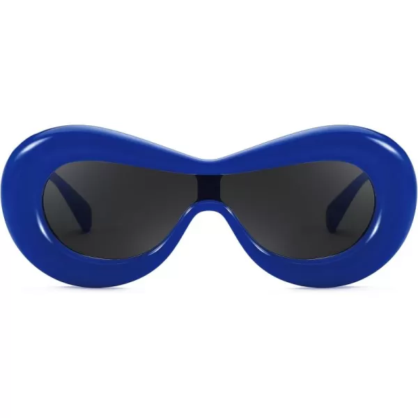 FEISEDY Inflated Oval Sunglasses for Women Men Fashion Oversized Thick Frame Y2K Glasses Funny Aesthetic Shades B9088Blue