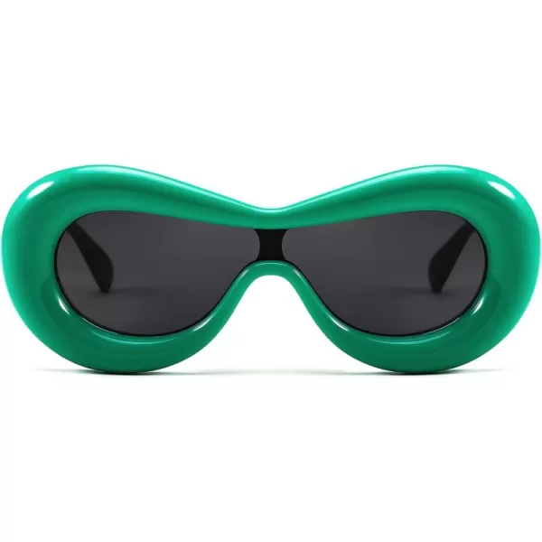FEISEDY Inflated Oval Sunglasses for Women Men Fashion Oversized Thick Frame Y2K Glasses Funny Aesthetic Shades B9088Green