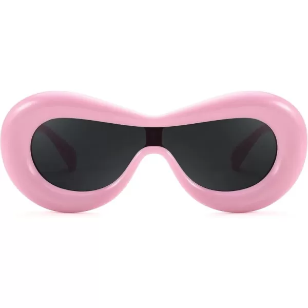 FEISEDY Inflated Oval Sunglasses for Women Men Fashion Oversized Thick Frame Y2K Glasses Funny Aesthetic Shades B9088Pink