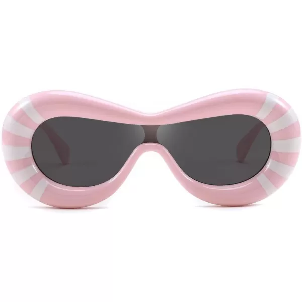 FEISEDY Inflated Oval Sunglasses for Women Men Fashion Oversized Thick Frame Y2K Glasses Funny Aesthetic Shades B9088Pink Stripe