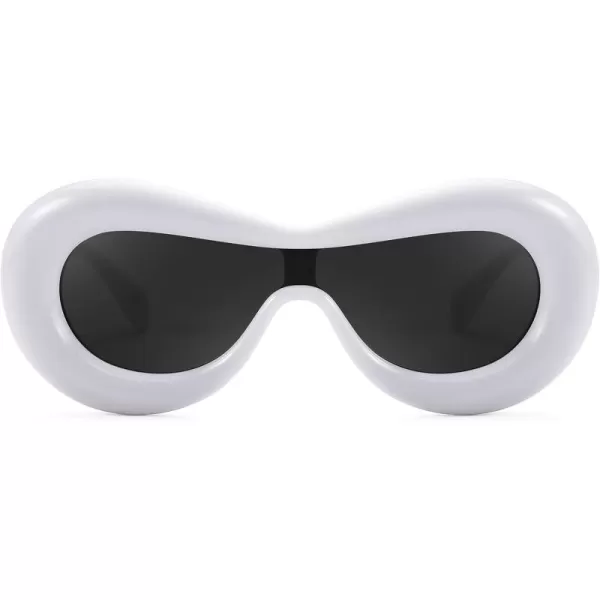 FEISEDY Inflated Oval Sunglasses for Women Men Fashion Oversized Thick Frame Y2K Glasses Funny Aesthetic Shades B9088White