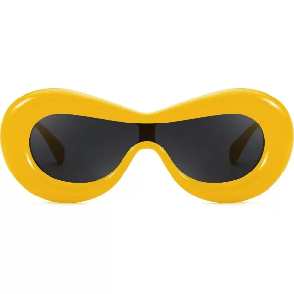 FEISEDY Inflated Oval Sunglasses for Women Men Fashion Oversized Thick Frame Y2K Glasses Funny Aesthetic Shades B9088Yellow