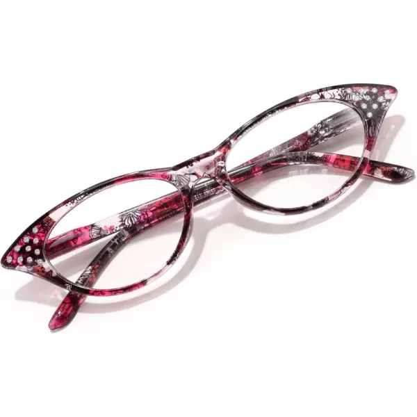 FEISEDY Lightweight Cat Eye Reading Glasses for Women Retro Small Anti Glare Readers B0042Black and Red Stripes