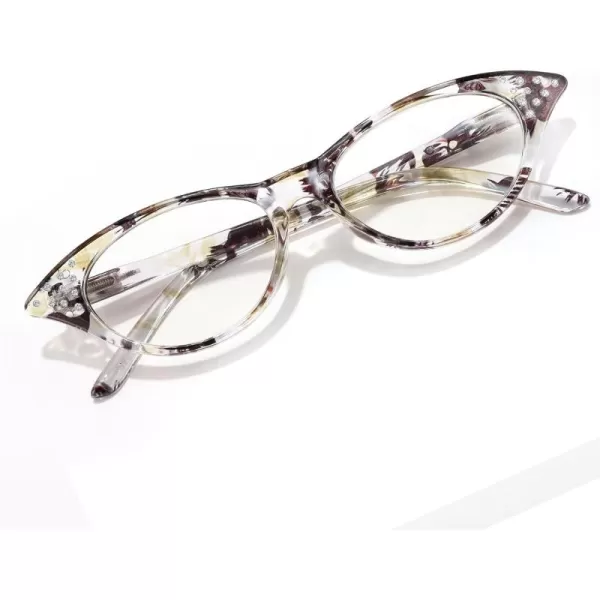 FEISEDY Lightweight Cat Eye Reading Glasses for Women Retro Small Anti Glare Readers B0042Black and Yellow Stripes