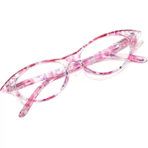 FEISEDY Lightweight Cat Eye Reading Glasses for Women Retro Small Anti Glare Readers B0042Purple Stripe