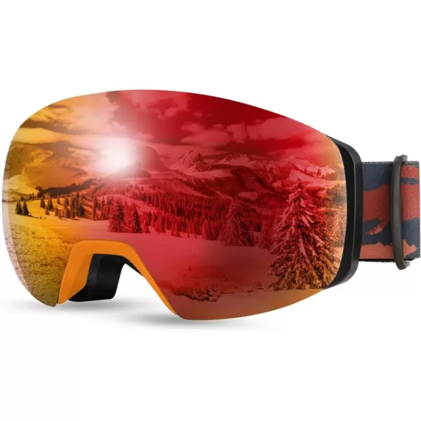 FEISEDY Magnetic Ski Goggles for Men Women Youth Frameless Snow Goggles 100 UV Protection Snowboard Goggles B0020004 Revoorange Vlt 22