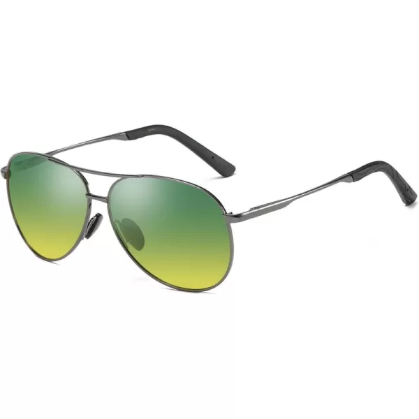 FEISEDY Night Driving Glasses Night Vision Aviator Anti Glare Eyewear for Men Women B2294GunmetalDaynight