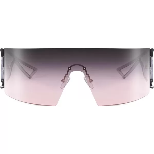 FEISEDY Oversized Flat Top Futuristic Wrap Sunglasses One Piece Goggles for Women Men Fashion Shades B4054Transparent Grey FrameGradient Purple