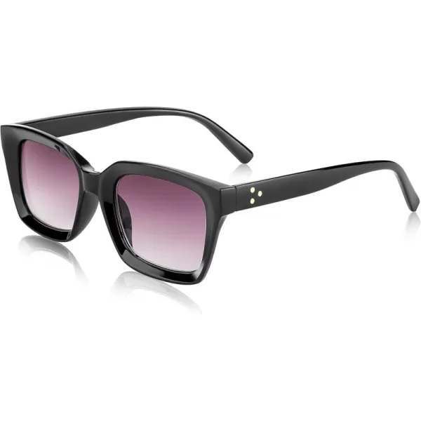 FEISEDY Reader Sunglasses for Women Men Square Tinted Reading Glasses B2895Black Frame  Gradual Grey Lens