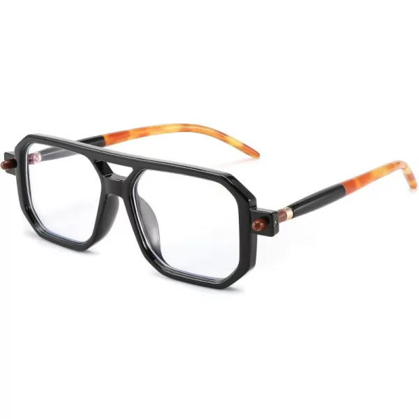FEISEDY Reading Glasses Vintage Square Blue Light Blocking Glasses Women Men 70s Flat Aviator Glasses B0090Black