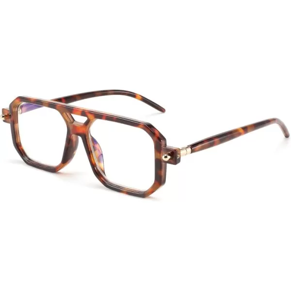 FEISEDY Reading Glasses Vintage Square Blue Light Blocking Glasses Women Men 70s Flat Aviator Glasses B0090Brown