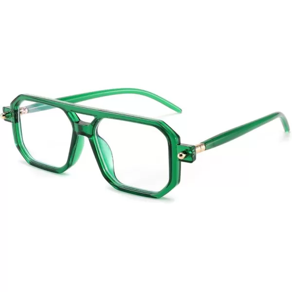 FEISEDY Reading Glasses Vintage Square Blue Light Blocking Glasses Women Men 70s Flat Aviator Glasses B0090Green