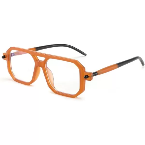 FEISEDY Reading Glasses Vintage Square Blue Light Blocking Glasses Women Men 70s Flat Aviator Glasses B0090Orange