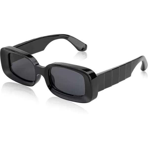 FEISEDY Retro Thick Rectangle Sunglasses Retro 90s Small Chunky Square Women Men B2307Black
