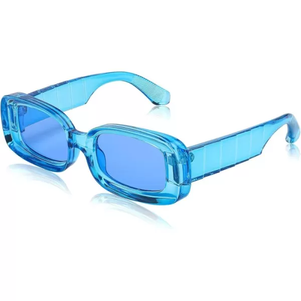 FEISEDY Retro Thick Rectangle Sunglasses Retro 90s Small Chunky Square Women Men B2307Blue