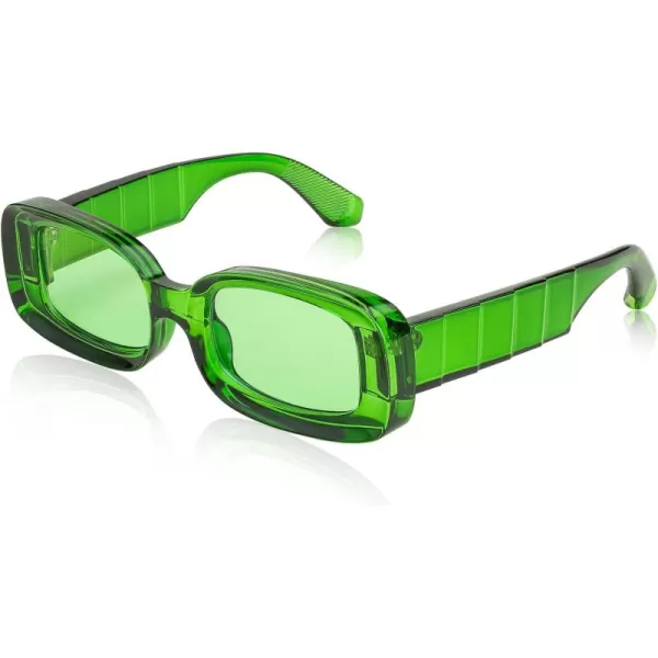 FEISEDY Retro Thick Rectangle Sunglasses Retro 90s Small Chunky Square Women Men B2307Green