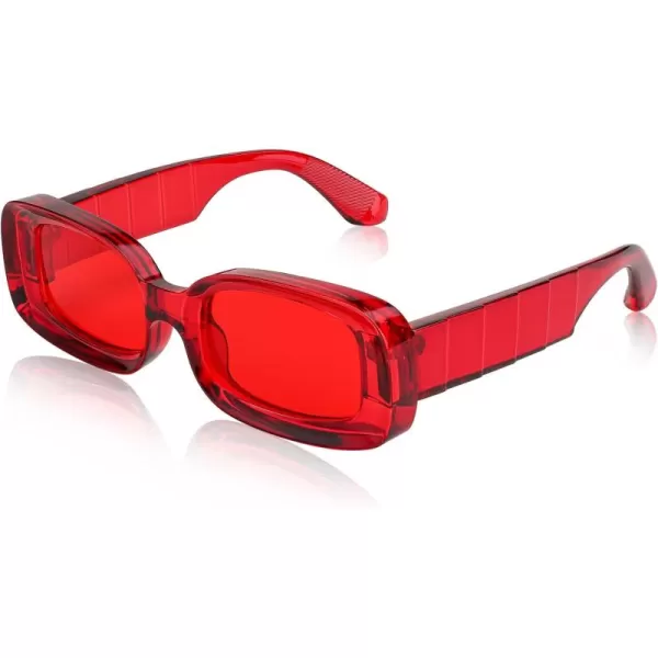 FEISEDY Retro Thick Rectangle Sunglasses Retro 90s Small Chunky Square Women Men B2307Red
