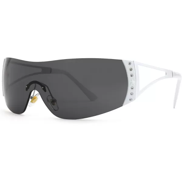FEISEDY Rimless Y2K Sunglasses for Women Men Fashion Futuristic Wrap Around Oversized Trendy Shield B9073Gradient Black