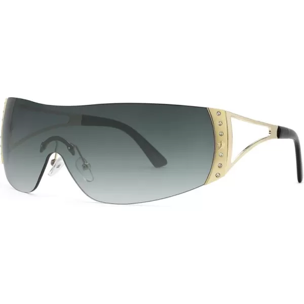 FEISEDY Rimless Y2K Sunglasses for Women Men Fashion Futuristic Wrap Around Oversized Trendy Shield B9073Gradient Grey