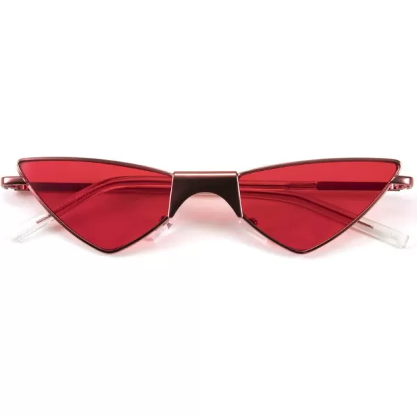 FEISEDY Small Cat Eye Sunglasses Women PUNK Party Metal ROCK Candy Color Glasses B2721Red