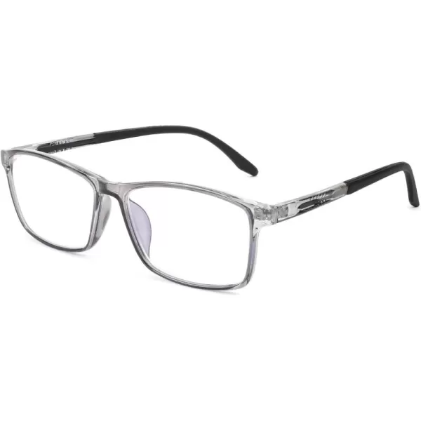 FEISEDY Square Men TR90 Frame Blue Light Blocking Reading Glasses TR90 Rectangle Men Anti Blue Light Computer Reader B9026Crystal Grey