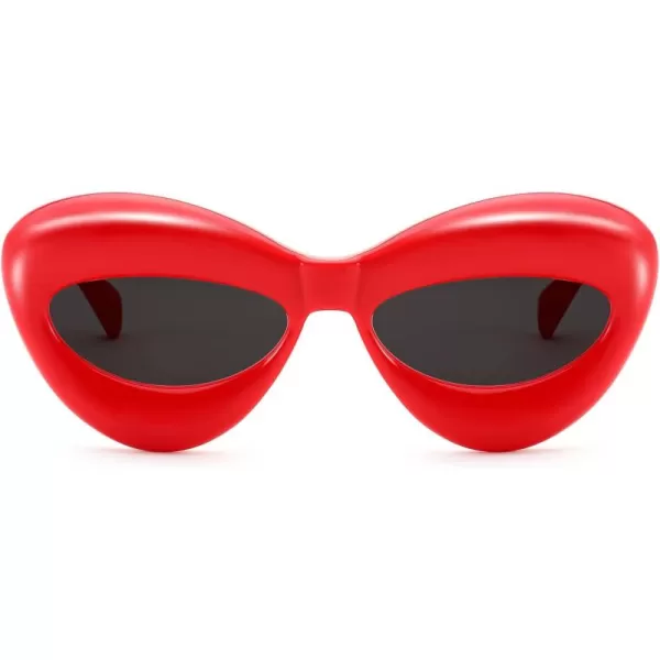 FEISEDY Sunglasses Womens Inflated Fun Lip Shape Sun Glasses Men Cat Eye Thick Frame for Festival Party B4126Red