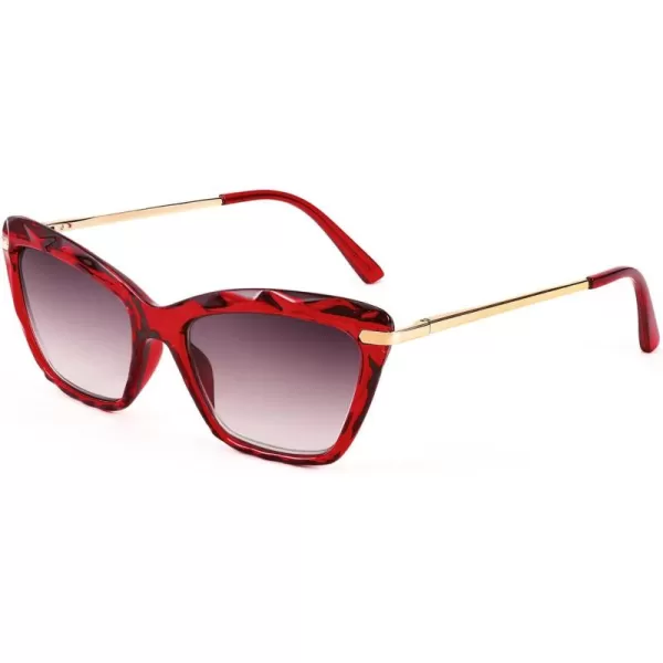FEISEDY Vintage Cat Eye Reading Sunglasses Full Lens Women Sun Reader Glasses Spring Hinges B2896Wine