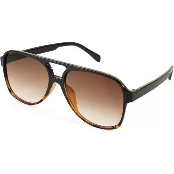 FEISEDY Vintage Retro 70s Plastic Aviator Sunglasses Women Men Classic Large Squared Frame B2751Blackleopard
