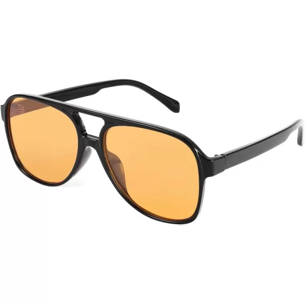 FEISEDY Vintage Retro 70s Plastic Aviator Sunglasses Women Men Classic Large Squared Frame B2751Blackyellow Trendy Orange