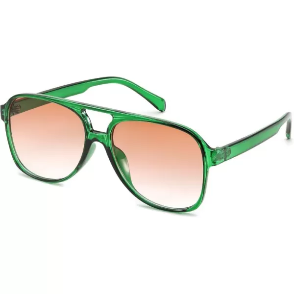 FEISEDY Vintage Retro 70s Plastic Aviator Sunglasses Women Men Classic Large Squared Frame B2751Green Frame  Gradient Red Lens