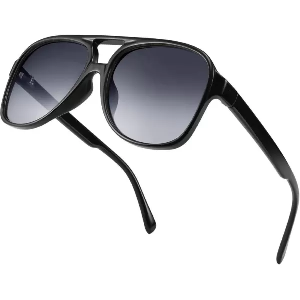 FEISEDY Vintage Retro 70s Plastic Aviator Sunglasses Women Men Classic Large Squared Frame B2751Polarized Black Frame