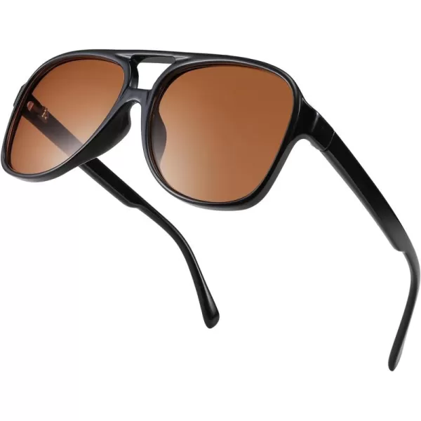 FEISEDY Vintage Retro 70s Plastic Aviator Sunglasses Women Men Classic Large Squared Frame B2751Polarized Black Frame Brown Lens