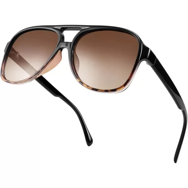 FEISEDY Vintage Retro 70s Plastic Aviator Sunglasses Women Men Classic Large Squared Frame B2751Polarized Blackleopard Frame