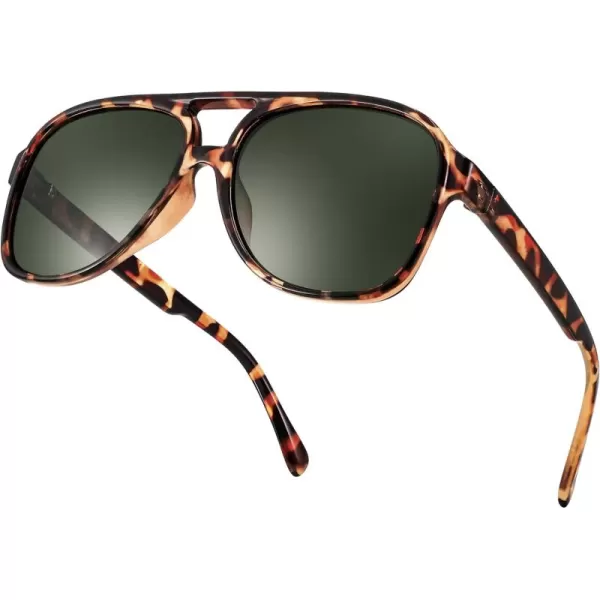 FEISEDY Vintage Retro 70s Plastic Aviator Sunglasses Women Men Classic Large Squared Frame B2751Polarized Leopard  Blackish Green Lens