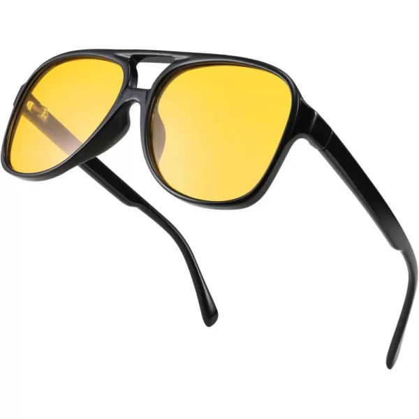FEISEDY Vintage Retro 70s Plastic Aviator Sunglasses Women Men Classic Large Squared Frame B2751Polarized Yellow