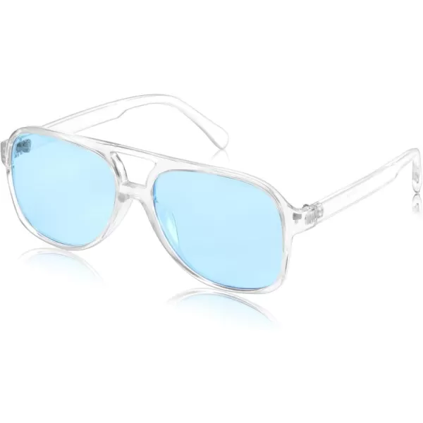 FEISEDY Vintage Retro 70s Plastic Aviator Sunglasses Women Men Classic Large Squared Frame B2751Transparent Frame  Blue Lens