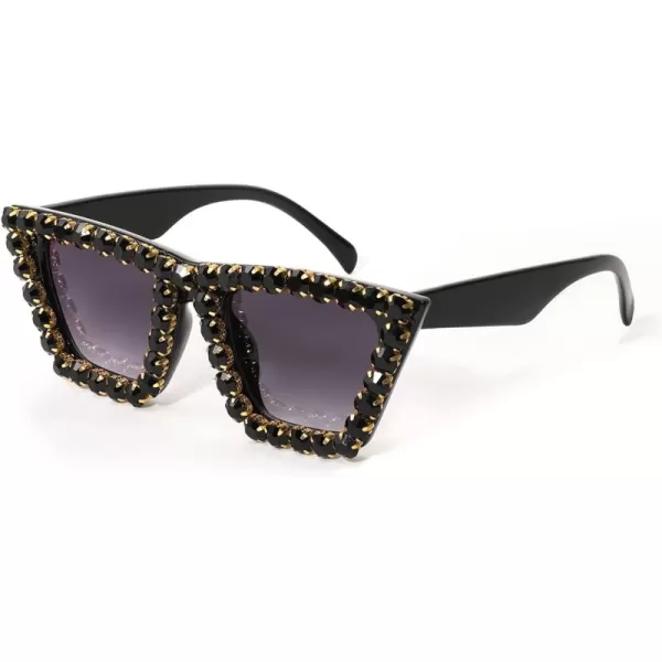 FEISEDY Women Crystal Square Cat Eye Sunglasses Sparkling Trendy Retro Cateye Sunglasses B2898Black