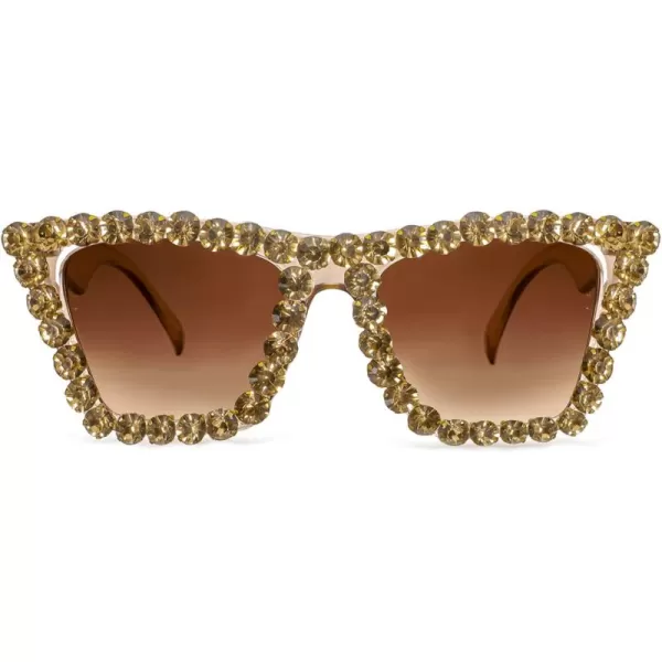 FEISEDY Women Crystal Square Cat Eye Sunglasses Sparkling Trendy Retro Cateye Sunglasses B2898Champagne