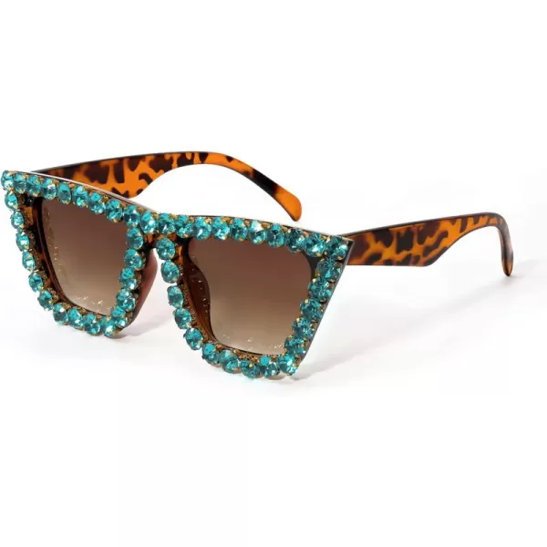 FEISEDY Women Crystal Square Cat Eye Sunglasses Sparkling Trendy Retro Cateye Sunglasses B2898Leopard